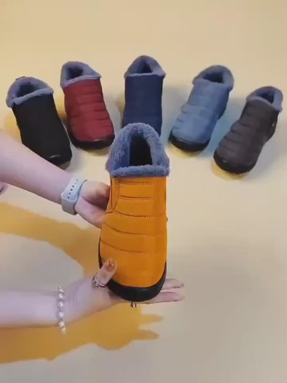 Wasserdichte Damen-Stiefeletten – Niedriger Plateauabsatz, Schlupfstiefel, Plüschfutter