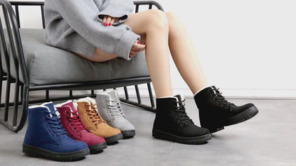 Damen-Stiefeletten mit Kunstfellfutter und Schnürung – warm, runde Zehenpartie