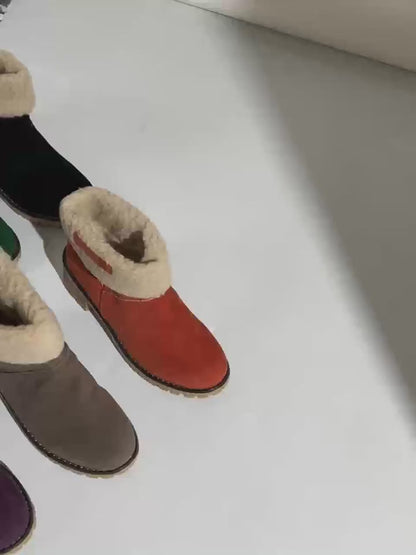 Damenstiefel mit dickem Absatz – einfarbig, zum Hineinschlüpfen, mit Plüschfutter