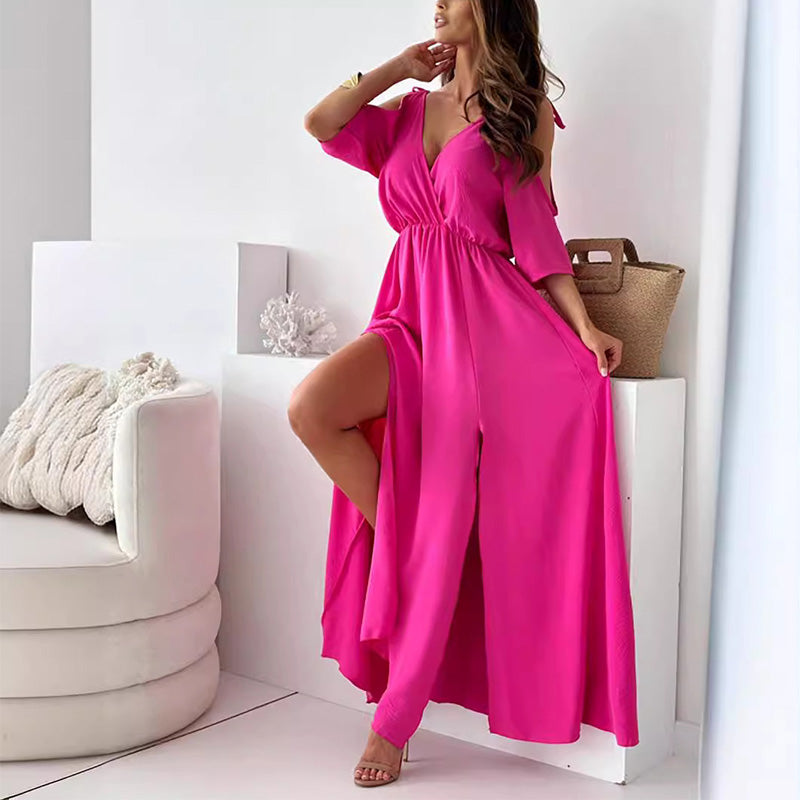 Avery™ - Vestido elegante e atraente com decote em V e fenda lateral