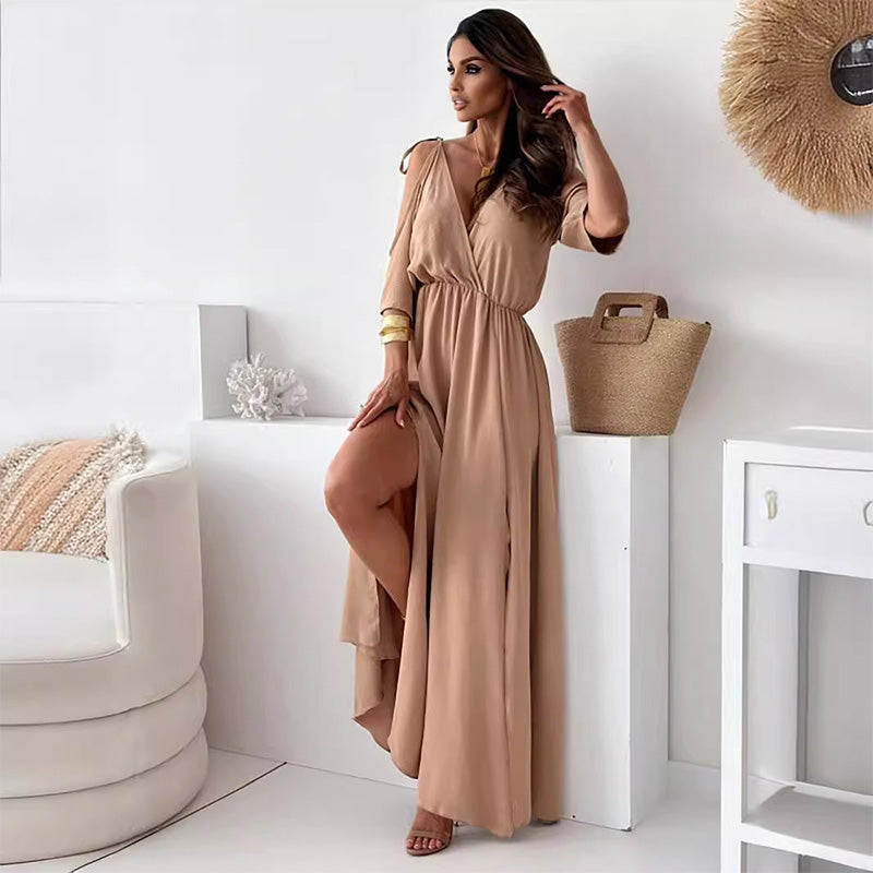 Avery™ - Vestido elegante e atraente com decote em V e fenda lateral