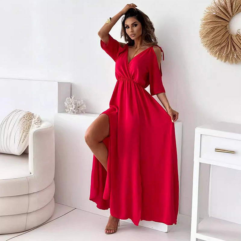 Avery™ - Vestido elegante e atraente com decote em V e fenda lateral