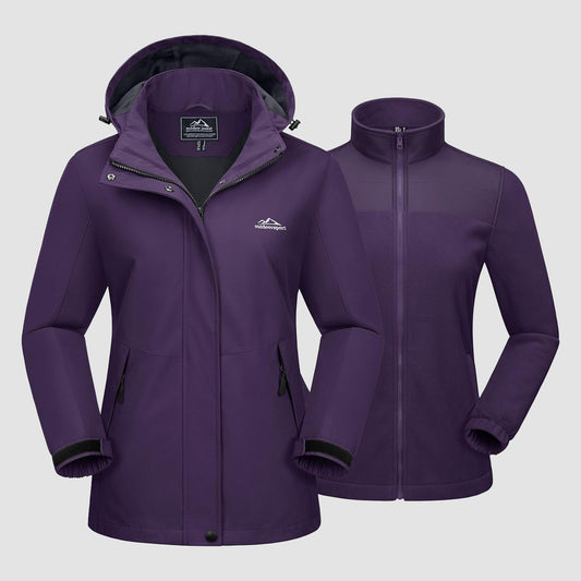 Women's 3 in 1 Ski Jacket Water Resistant Winter Snow Coat Warm Fleece Lined Windproof Hiking Rain Outwear