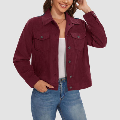 Women's Casual Corduroy Jackets Soft Warm Button Down Shacket Jacket Long Sleeve Fall Outerwear with Pockets