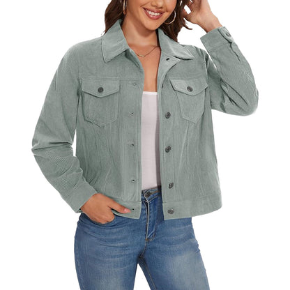 Women's Casual Corduroy Jackets Soft Warm Button Down Shacket Jacket Long Sleeve Fall Outerwear with Pockets