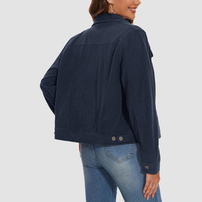 Women's Casual Corduroy Jackets Soft Warm Button Down Shacket Jacket Long Sleeve Fall Outerwear with Pockets