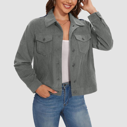 Women's Casual Corduroy Jackets Soft Warm Button Down Shacket Jacket Long Sleeve Fall Outerwear with Pockets