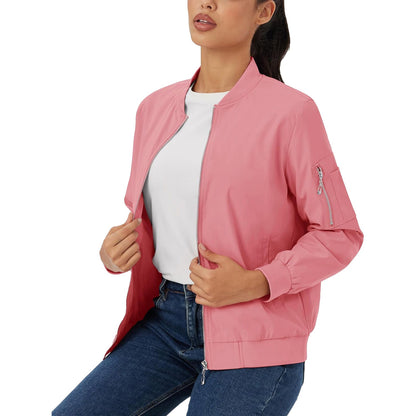 Women's Lightweight Bomber Jacket | 5-Pocket Zip-Up Windbreaker