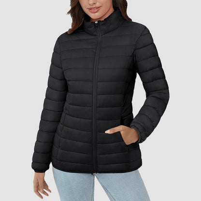 Women's  Lightweight Puffer Jacket Stand Collar Full Zip Quilted Lined Winter Coat