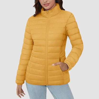Women's  Lightweight Puffer Jacket Stand Collar Full Zip Quilted Lined Winter Coat