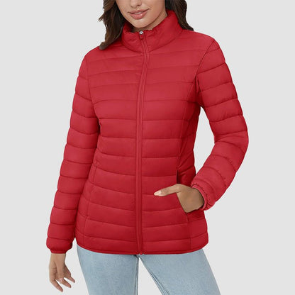 Women's  Lightweight Puffer Jacket Stand Collar Full Zip Quilted Lined Winter Coat
