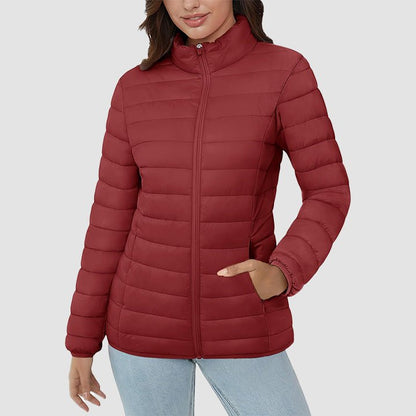 Women's  Lightweight Puffer Jacket Stand Collar Full Zip Quilted Lined Winter Coat