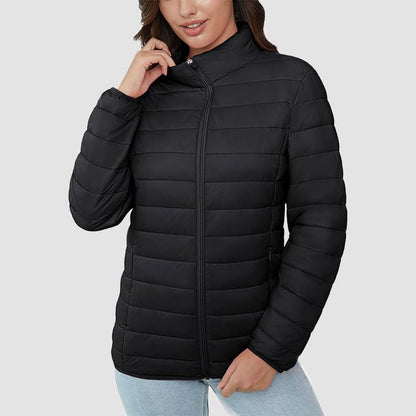Women's  Lightweight Puffer Jacket Stand Collar Full Zip Quilted Lined Winter Coat
