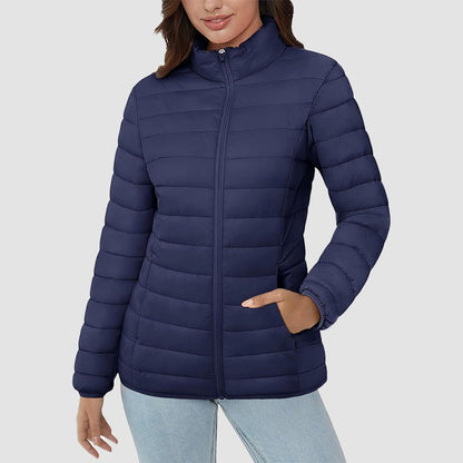 Women's  Lightweight Puffer Jacket Stand Collar Full Zip Quilted Lined Winter Coat