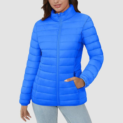 Women's  Lightweight Puffer Jacket Stand Collar Full Zip Quilted Lined Winter Coat