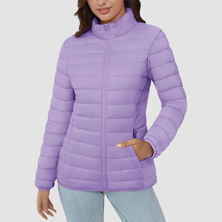 Women's  Lightweight Puffer Jacket Stand Collar Full Zip Quilted Lined Winter Coat