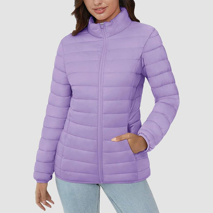 Women's  Lightweight Puffer Jacket Stand Collar Full Zip Quilted Lined Winter Coat