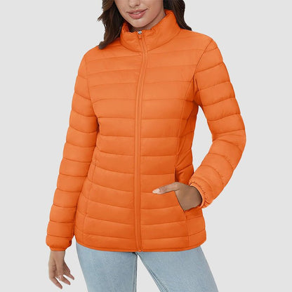 Women's  Lightweight Puffer Jacket Stand Collar Full Zip Quilted Lined Winter Coat