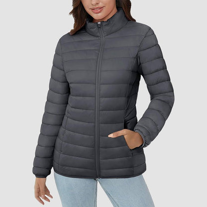 Women's  Lightweight Puffer Jacket Stand Collar Full Zip Quilted Lined Winter Coat