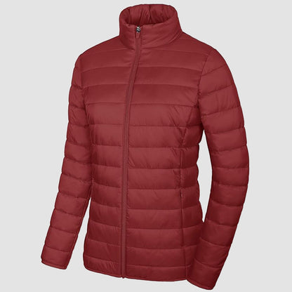 Women's  Lightweight Puffer Jacket Stand Collar Full Zip Quilted Lined Winter Coat