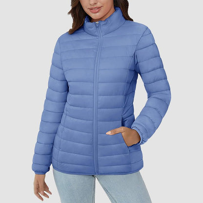 Women's  Lightweight Puffer Jacket Stand Collar Full Zip Quilted Lined Winter Coat