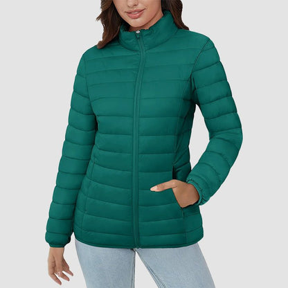 Women's  Lightweight Puffer Jacket Stand Collar Full Zip Quilted Lined Winter Coat