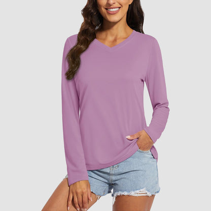 Women's Long Sleeve Shirts UPF 50+ Sun Protection T Shirts V Neck Hiking Shirt Running Workout Performance Tee