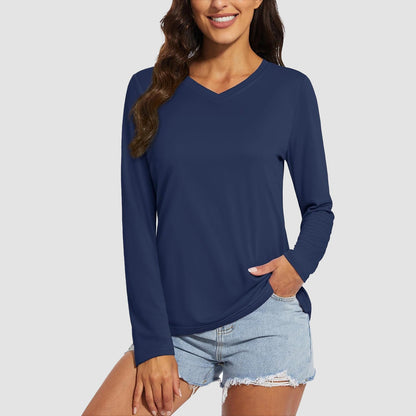 Women's Long Sleeve Shirts UPF 50+ Sun Protection T Shirts V Neck Hiking Shirt Running Workout Performance Tee