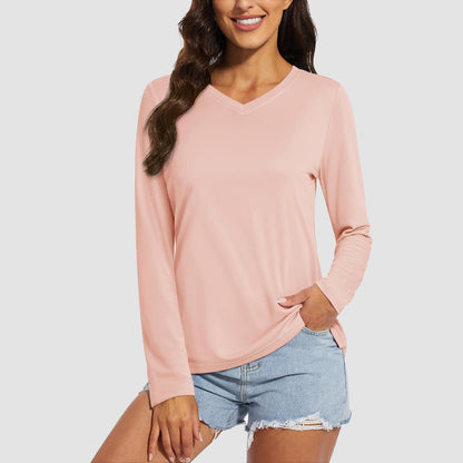 Women's Long Sleeve Shirts UPF 50+ Sun Protection T Shirts V Neck Hiking Shirt Running Workout Performance Tee
