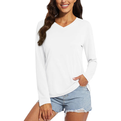 Women's Long Sleeve Shirts UPF 50+ Sun Protection T Shirts V Neck Hiking Shirt Running Workout Performance Tee