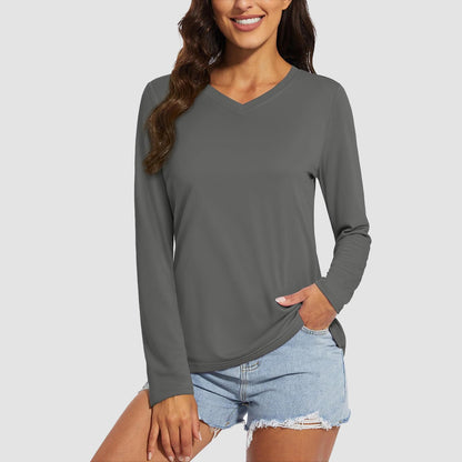 Women's Long Sleeve Shirts UPF 50+ Sun Protection T Shirts V Neck Hiking Shirt Running Workout Performance Tee