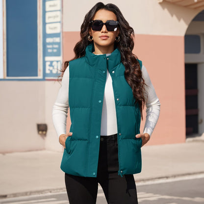 Damen Puffer Daunenweste Übergroße Oberbekleidung mit Reißverschluss Leichte wattierte Winterweste mit Taschen