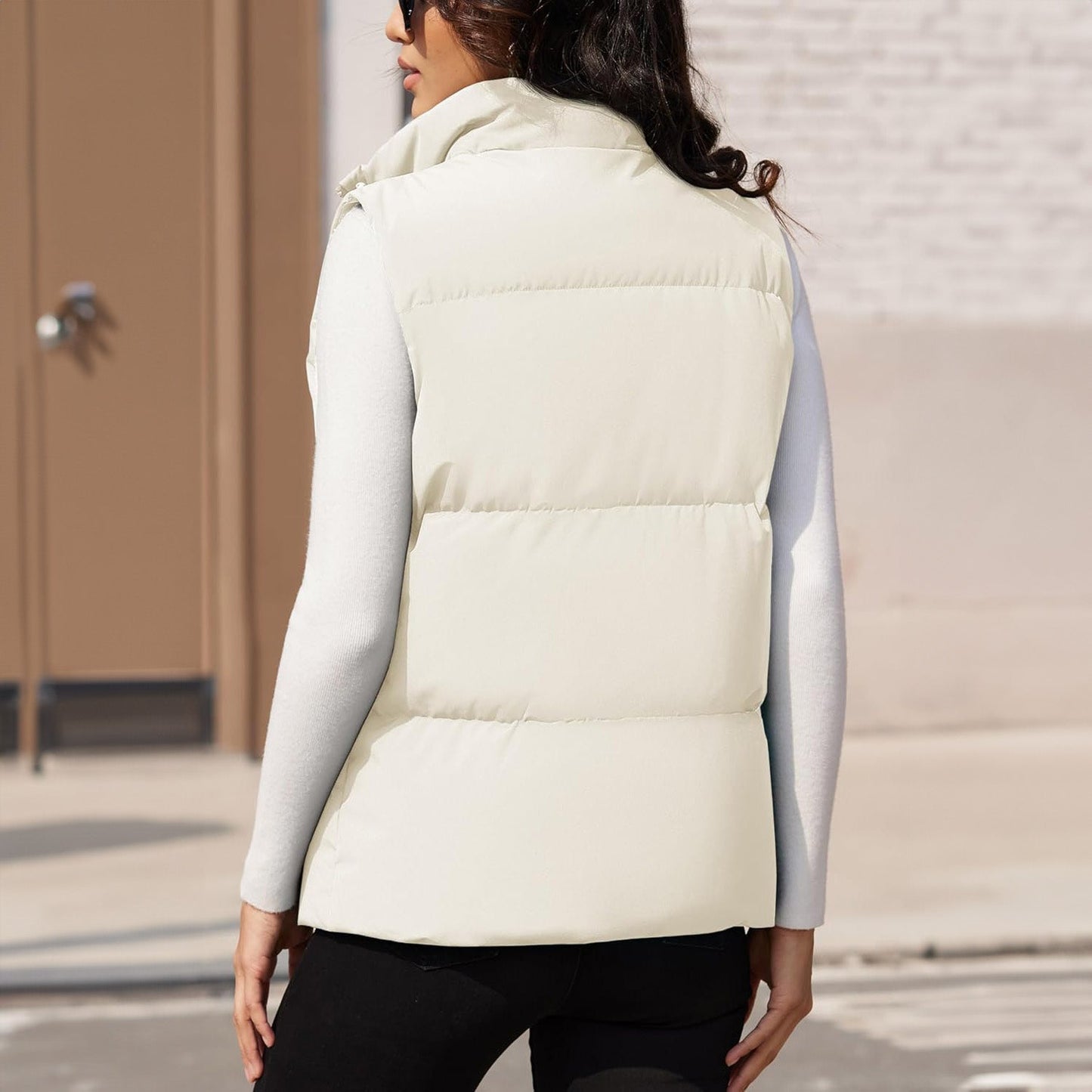 Damen Puffer Daunenweste Übergroße Oberbekleidung mit Reißverschluss Leichte wattierte Winterweste mit Taschen