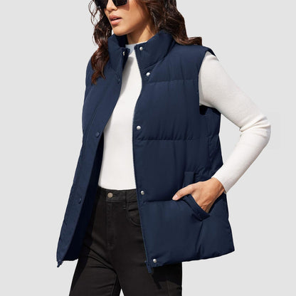 Damen Puffer Daunenweste Übergroße Oberbekleidung mit Reißverschluss Leichte wattierte Winterweste mit Taschen