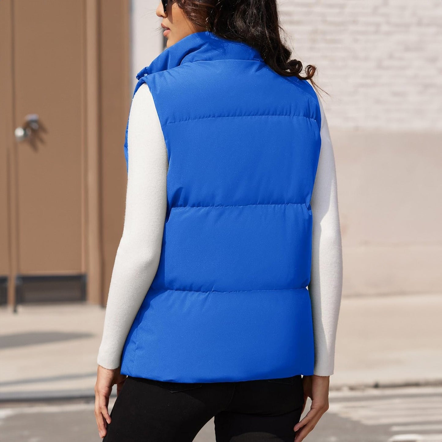 Damen Puffer Daunenweste Übergroße Oberbekleidung mit Reißverschluss Leichte wattierte Winterweste mit Taschen