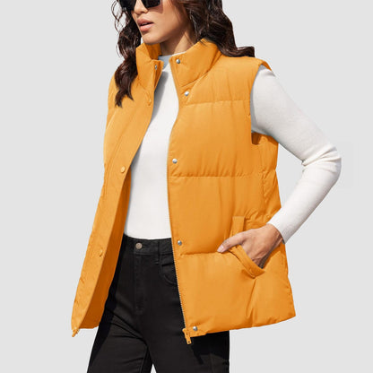 Damen Puffer Daunenweste Übergroße Oberbekleidung mit Reißverschluss Leichte wattierte Winterweste mit Taschen