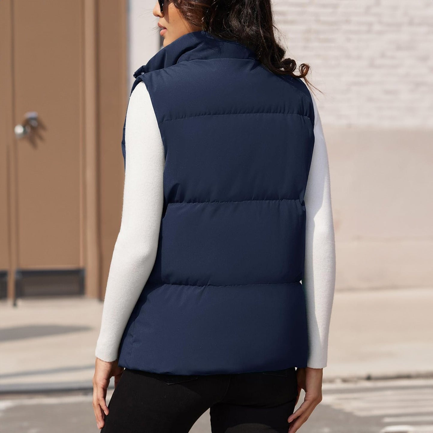 Damen Puffer Daunenweste Übergroße Oberbekleidung mit Reißverschluss Leichte wattierte Winterweste mit Taschen