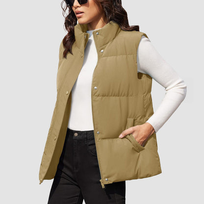 Damen Puffer Daunenweste Übergroße Oberbekleidung mit Reißverschluss Leichte wattierte Winterweste mit Taschen