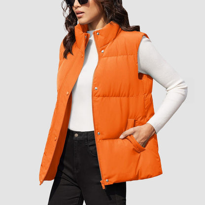 Damen Puffer Daunenweste Übergroße Oberbekleidung mit Reißverschluss Leichte wattierte Winterweste mit Taschen