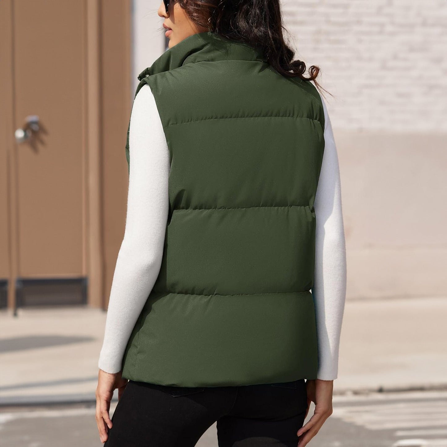 Damen Puffer Daunenweste Übergroße Oberbekleidung mit Reißverschluss Leichte wattierte Winterweste mit Taschen