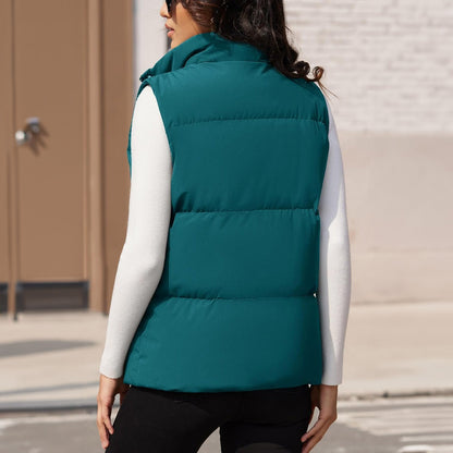 Damen Puffer Daunenweste Übergroße Oberbekleidung mit Reißverschluss Leichte wattierte Winterweste mit Taschen