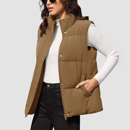 Damen Puffer Daunenweste Übergroße Oberbekleidung mit Reißverschluss Leichte wattierte Winterweste mit Taschen