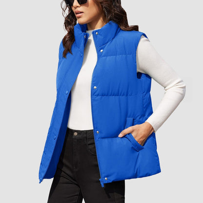 Damen Puffer Daunenweste Übergroße Oberbekleidung mit Reißverschluss Leichte wattierte Winterweste mit Taschen