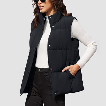 Damen Puffer Daunenweste Übergroße Oberbekleidung mit Reißverschluss Leichte wattierte Winterweste mit Taschen