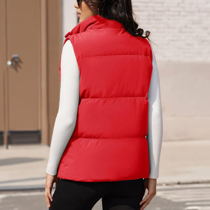 Damen Puffer Daunenweste Übergroße Oberbekleidung mit Reißverschluss Leichte wattierte Winterweste mit Taschen