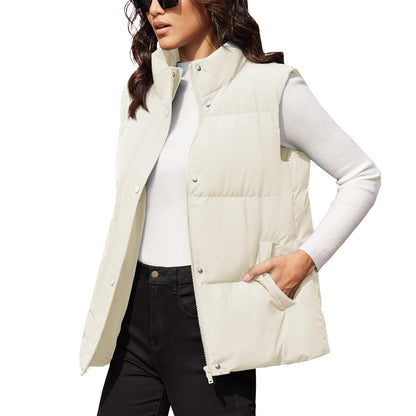Damen Puffer Daunenweste Übergroße Oberbekleidung mit Reißverschluss Leichte wattierte Winterweste mit Taschen