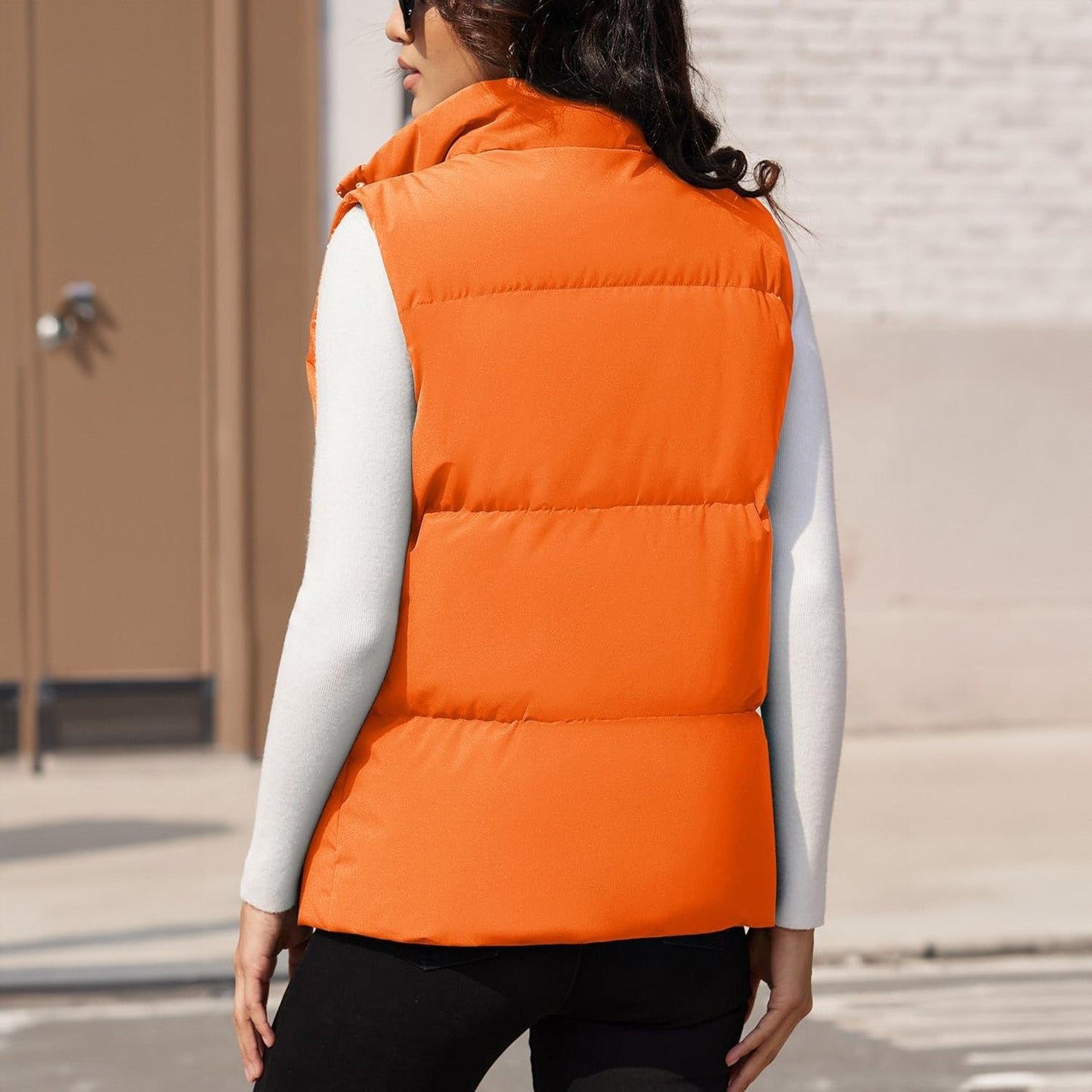 Damen Puffer Daunenweste Übergroße Oberbekleidung mit Reißverschluss Leichte wattierte Winterweste mit Taschen