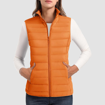 Pufferweste für Damen, leicht, Stehkragen, Reißverschluss, 4 Taschen, bauschige Westen, ärmellos, gesteppt, gepolsterte Oberbekleidung