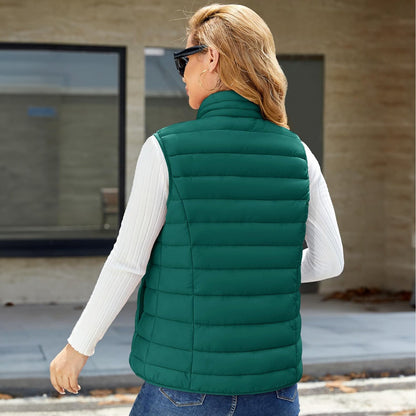 Pufferweste für Damen, leicht, Stehkragen, Reißverschluss, 4 Taschen, bauschige Westen, ärmellos, gesteppt, gepolsterte Oberbekleidung