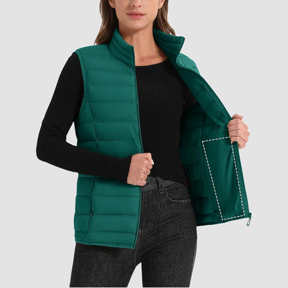Pufferweste für Damen, leicht, Stehkragen, Reißverschluss, 4 Taschen, bauschige Westen, ärmellos, gesteppt, gepolsterte Oberbekleidung